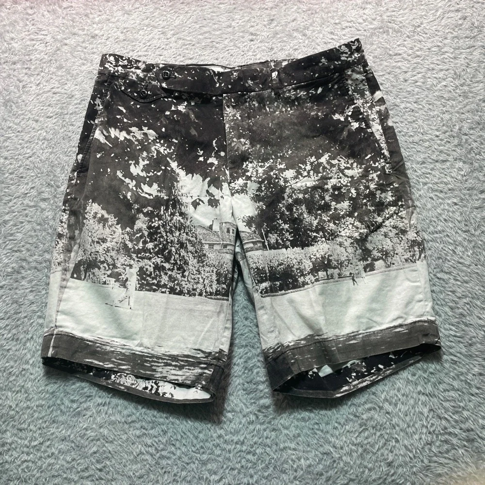 Polo Golf Ralph Lauren Mens 33 Black White Graphic Print Shorts Flat Front